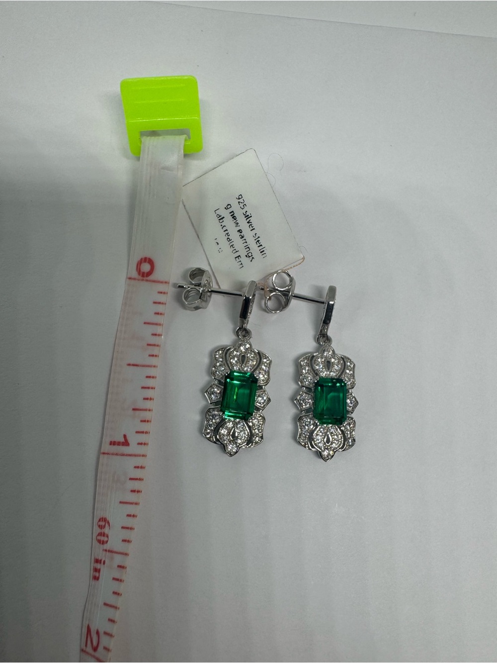 925 Sterling Silver Gold Plated Lab Created Emerald Stud Earrings - Picture 10 of 13